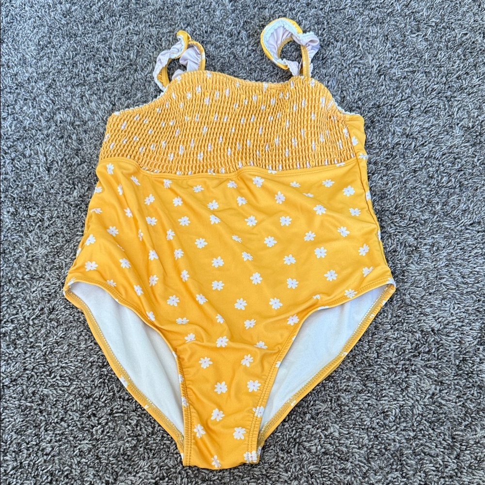 Wonder Nation Yellow Floral Kids Swim One Piece